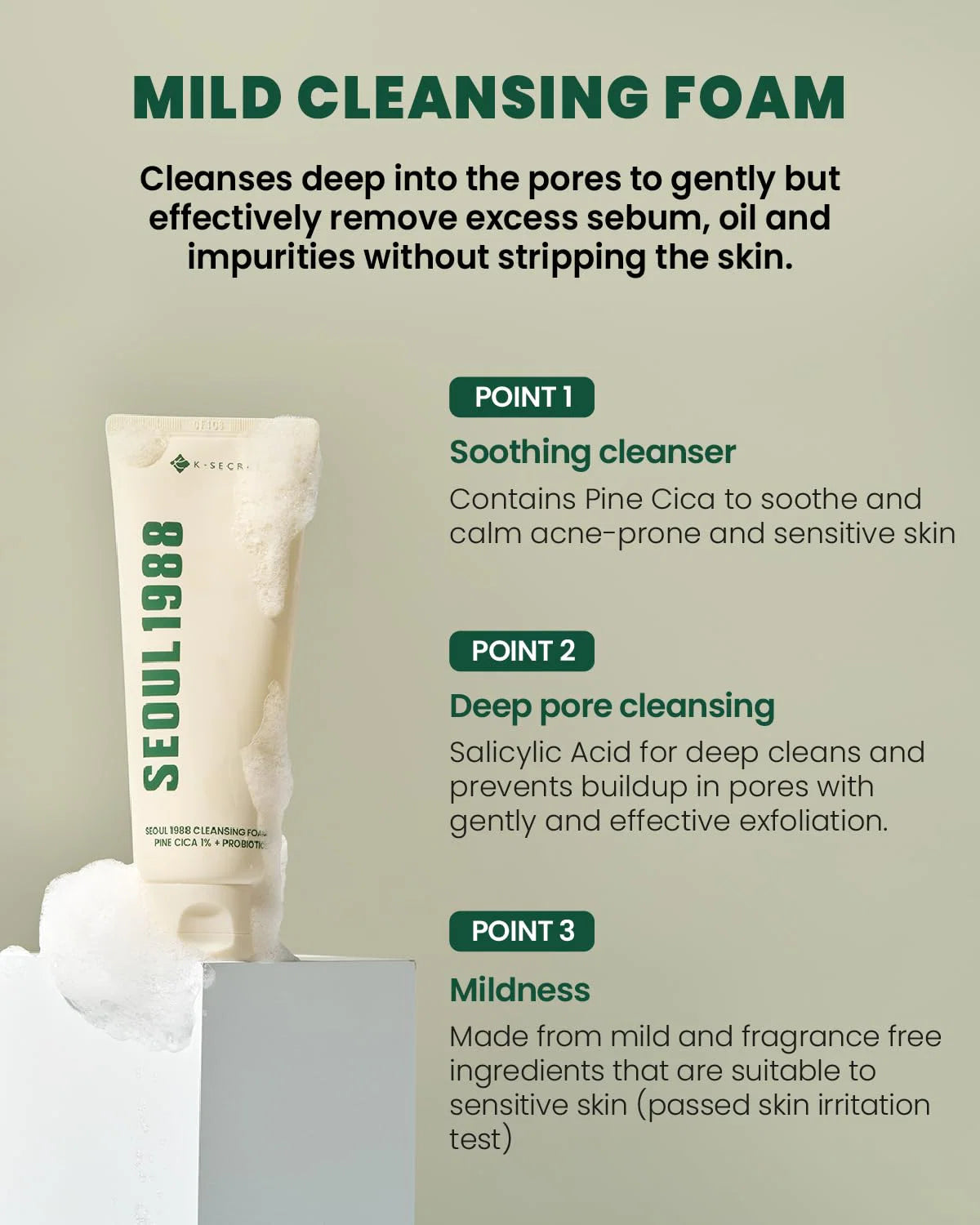 K-Secret Seoul 1988 Pine Cica 1% +Probiotics Cleansing Foam