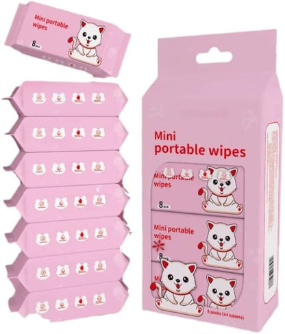 QIANHUI Cute Cartoon Mini Portable Wet Wipes – 1*8pcs(64sheets) Pack Value Set