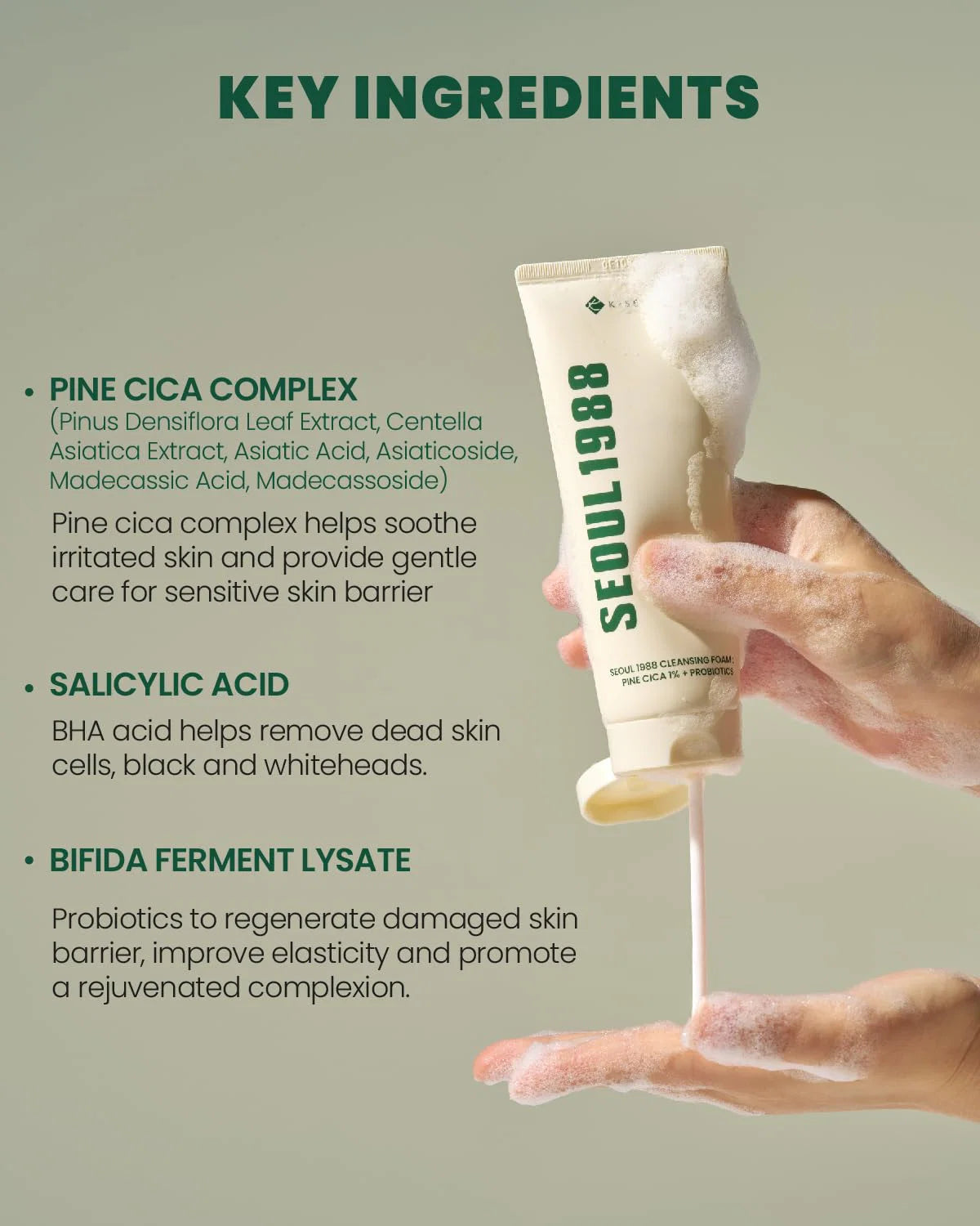 K-Secret Seoul 1988 Pine Cica 1% +Probiotics Cleansing Foam