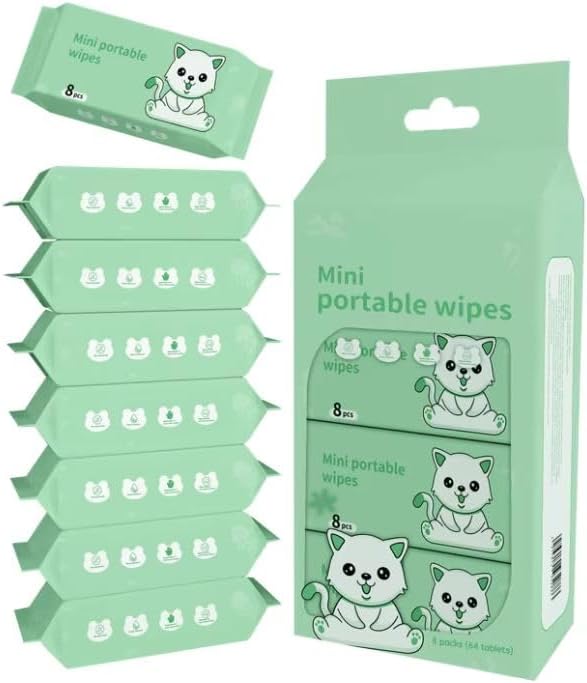 QIANHUI Cute Cartoon Mini Portable Wet Wipes – 1*8pcs(64sheets) Pack Value Set
