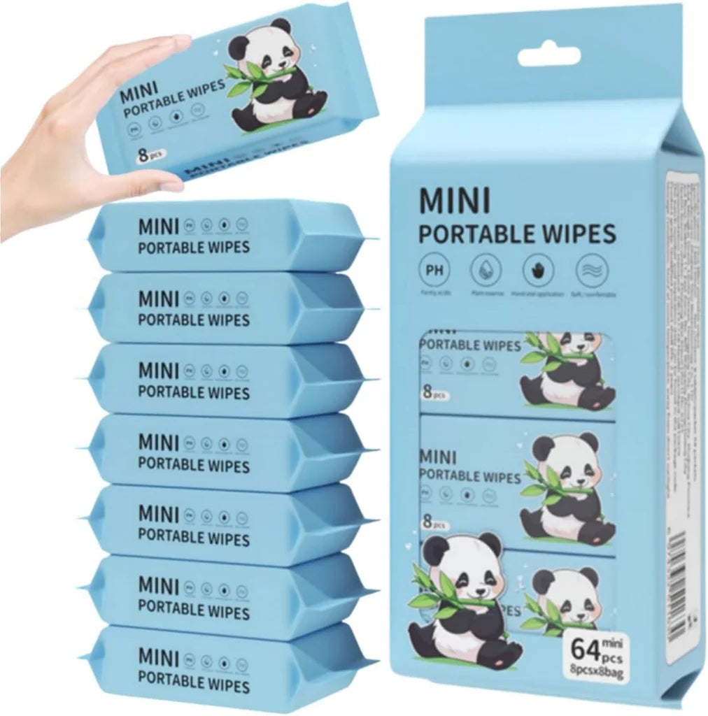 QIANHUI Cute Cartoon Mini Portable Wet Wipes – 1*8pcs(64sheets) Pack Value Set