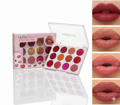 HUDAMOJI Matte Lip Palette – 15 Vibrant Shades