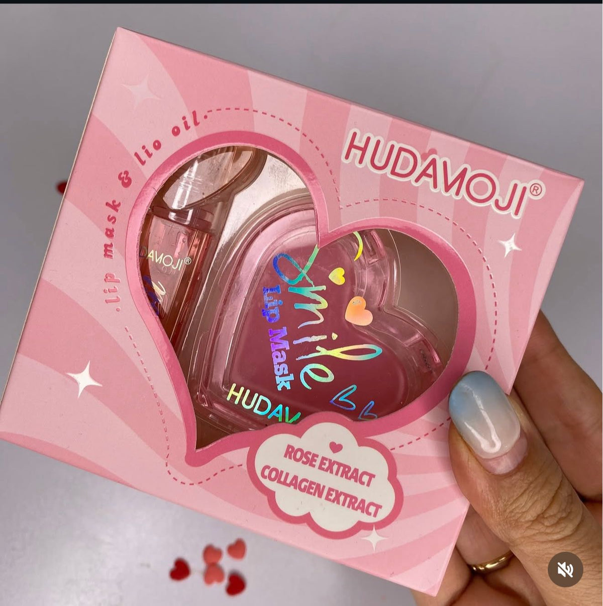 Hudamoji 2in1 Plant Extract Lip Care Set – Lip Mask & Lip Oil | Heart Shape | Pink | Moisturizing, Hydrating & Repairing Formula