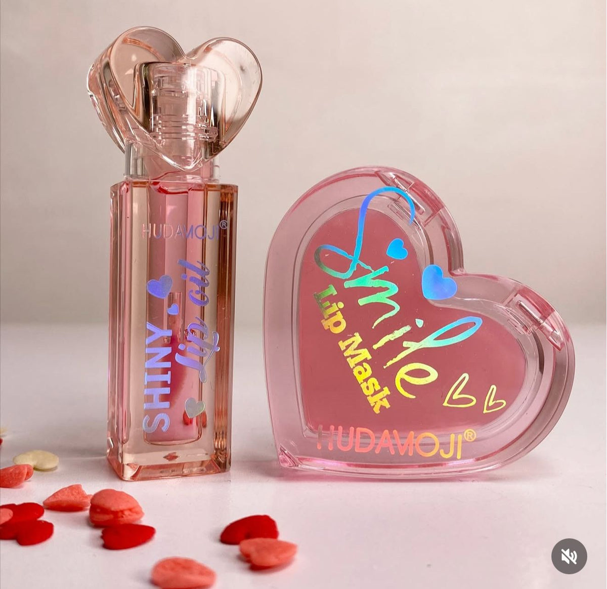 Hudamoji 2in1 Plant Extract Lip Care Set – Lip Mask & Lip Oil | Heart Shape | Pink | Moisturizing, Hydrating & Repairing Formula
