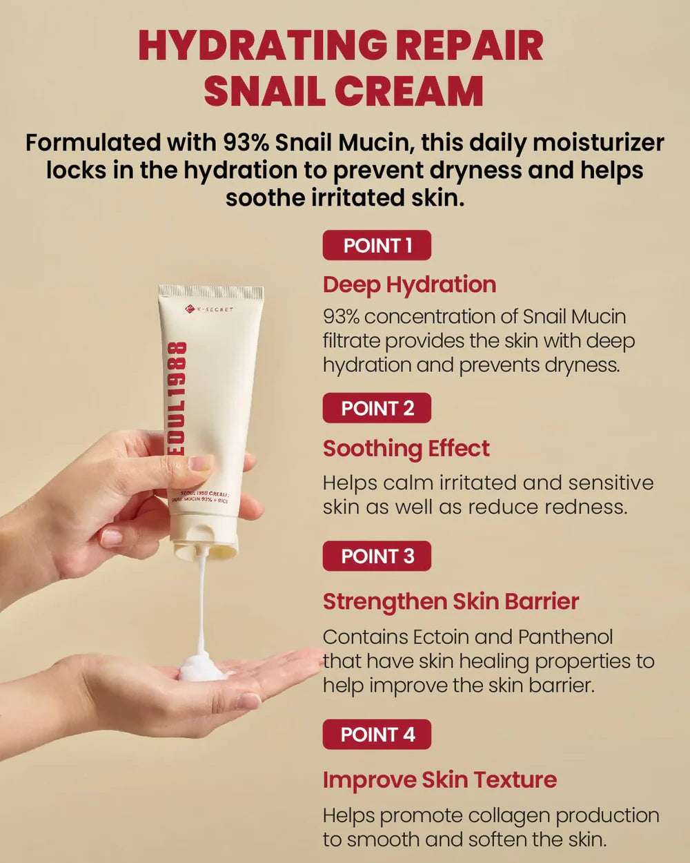 K-Secret Seoul 1988 Snail Mucin 93% + Rice Cream - 100ml - Made in Korea