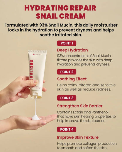 K-Secret Seoul 1988 Snail Mucin 93% + Rice Cream - 100ml - Made in Korea