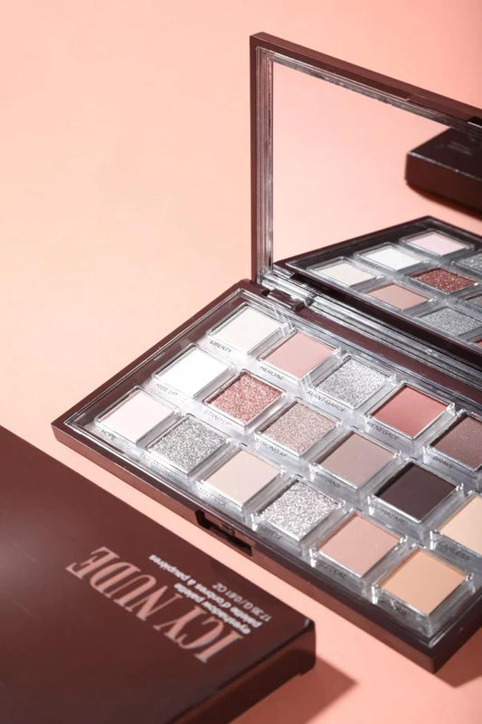 Hudamoji Icy Nude Eyeshadow Palette – 18 Shades of Matte & Shimmer