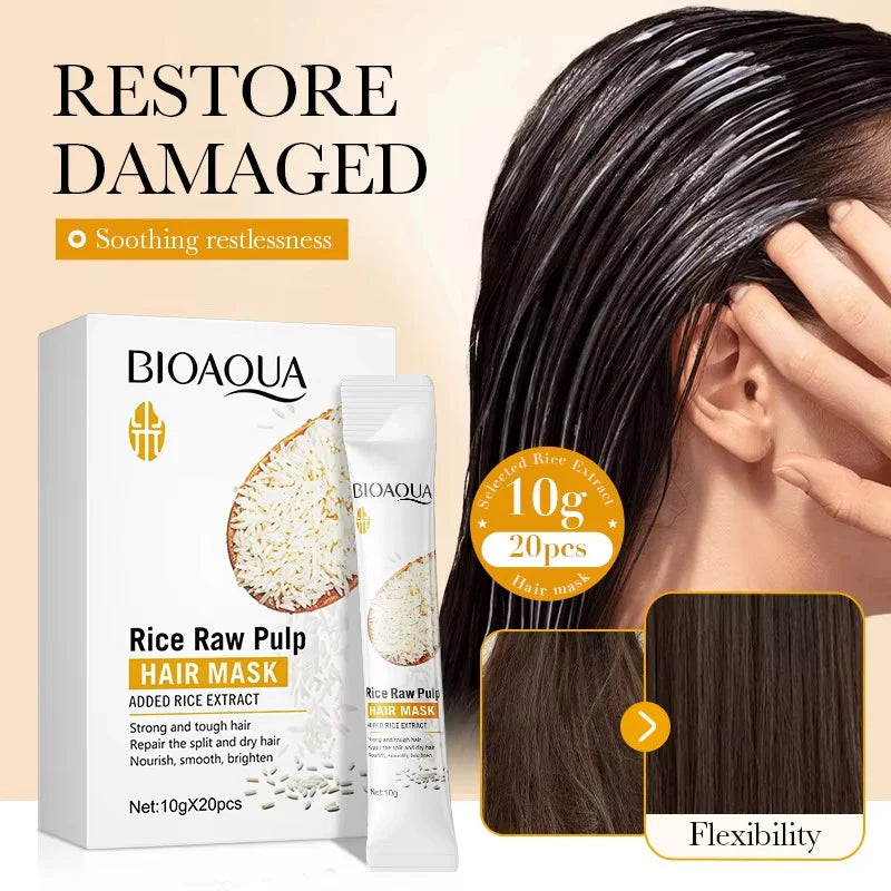 BIOAQUA Rice Raw Pulp Hair Repair Mask - 10g x 20 Pcs