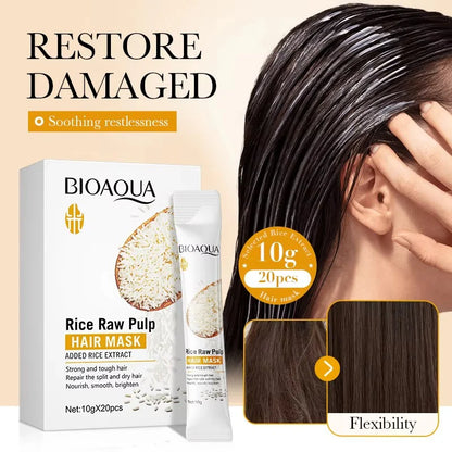 BIOAQUA Rice Raw Pulp Hair Repair Mask - 10g x 20 Pcs
