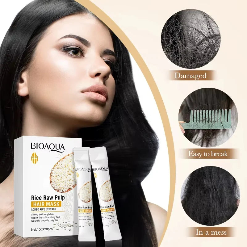 BIOAQUA Rice Raw Pulp Hair Repair Mask - 10g x 20 Pcs