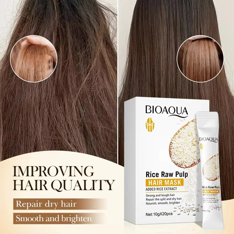 BIOAQUA Rice Raw Pulp Hair Repair Mask - 10g x 20 Pcs
